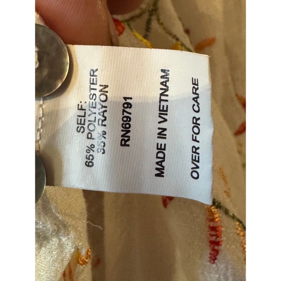 fig and flower embroidered sheer tunic shirt white floral print button up XL - Picture 5 of 8